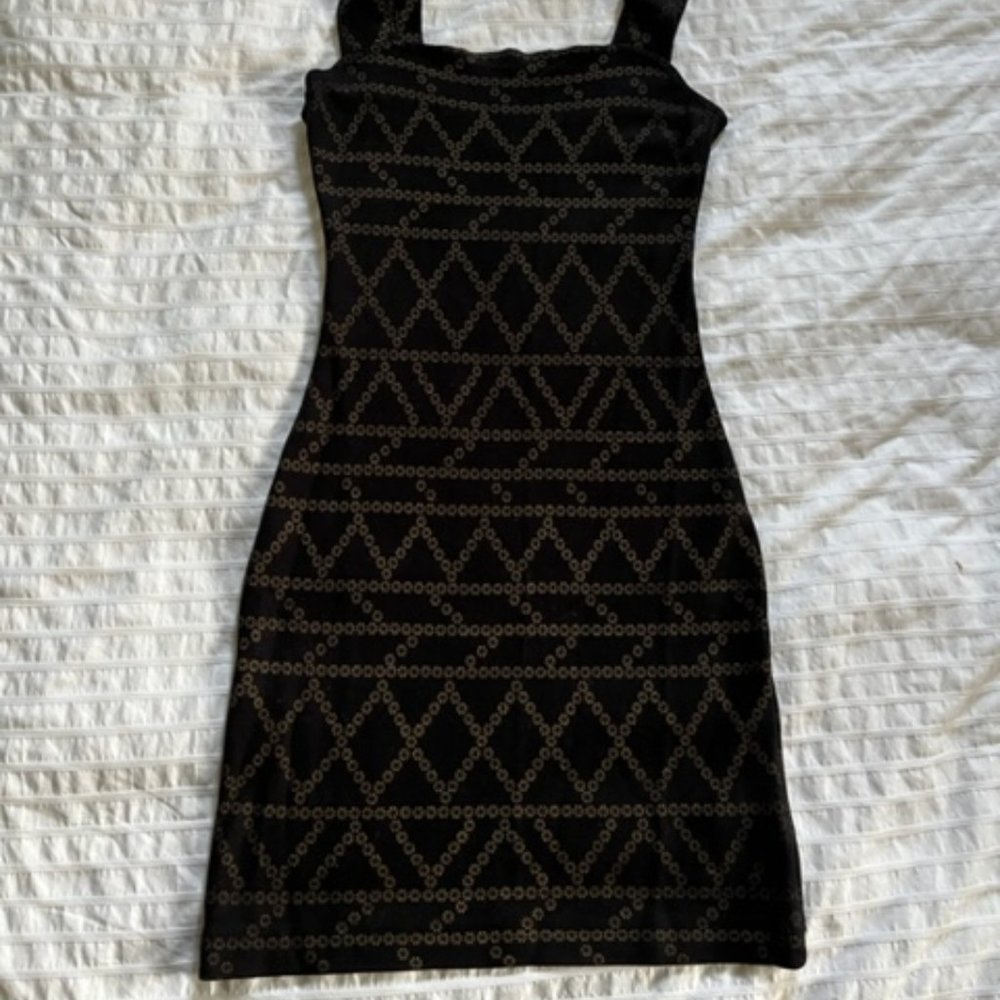 Black gold chain print bodycon minidress